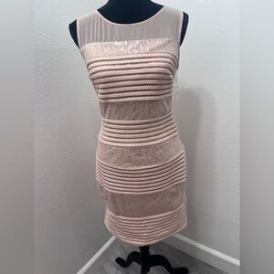 Sangria Rose Blush Pink Bodycon Midi Mesh Sequin Dress Size 6